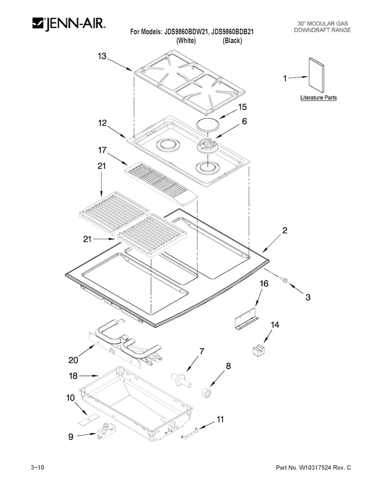 Cooktop Parts Diagram and Parts List for JDS9860BDB21  Jenn-Air Range