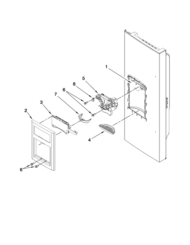 Dispenser Front Parts Diagram and Parts List for JFI2089WES4  Jenn-Air Refrigerator