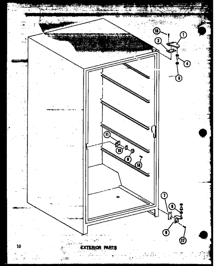 Exterior Parts Diagram and Parts List for ESU13B-A P60345-46WA Amana Freezer