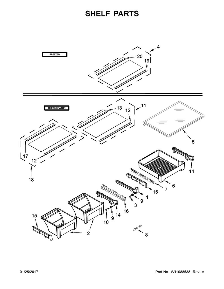 Shelf Parts Diagram and Parts List for MRT118FFFE01  Maytag Refrigerator