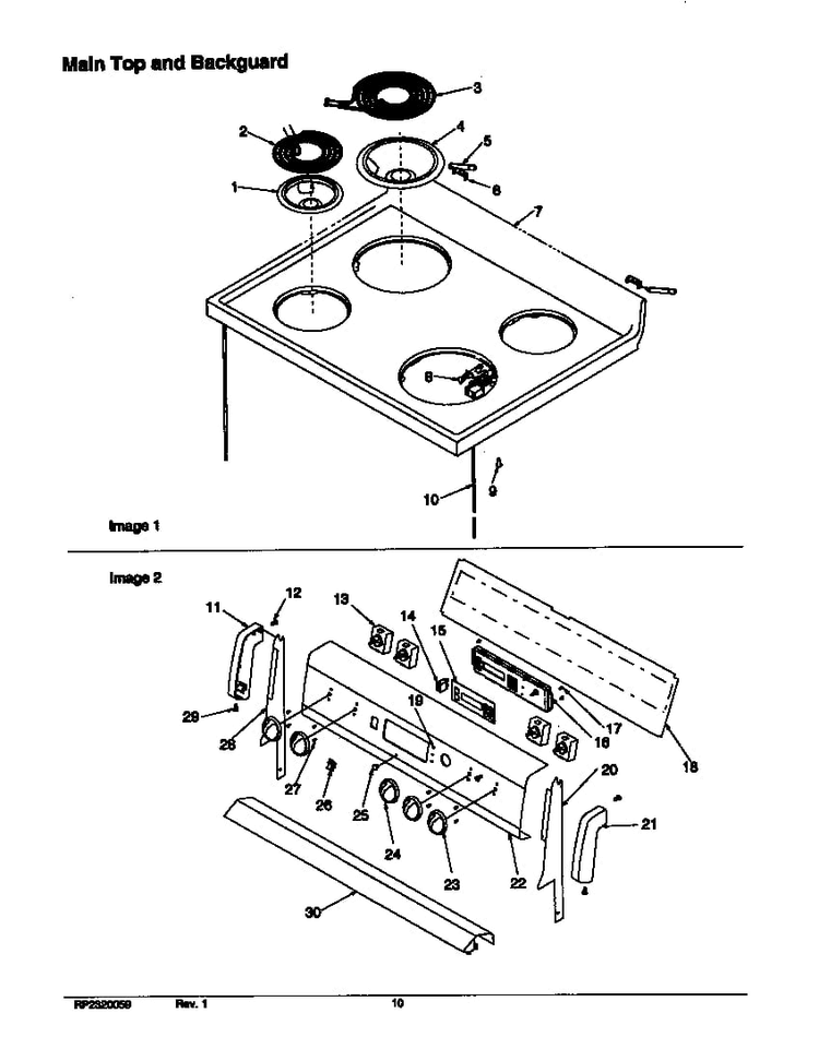 Main Top And Backguard Diagram and Parts List for ARR6202L-P1143606NL  Amana Range