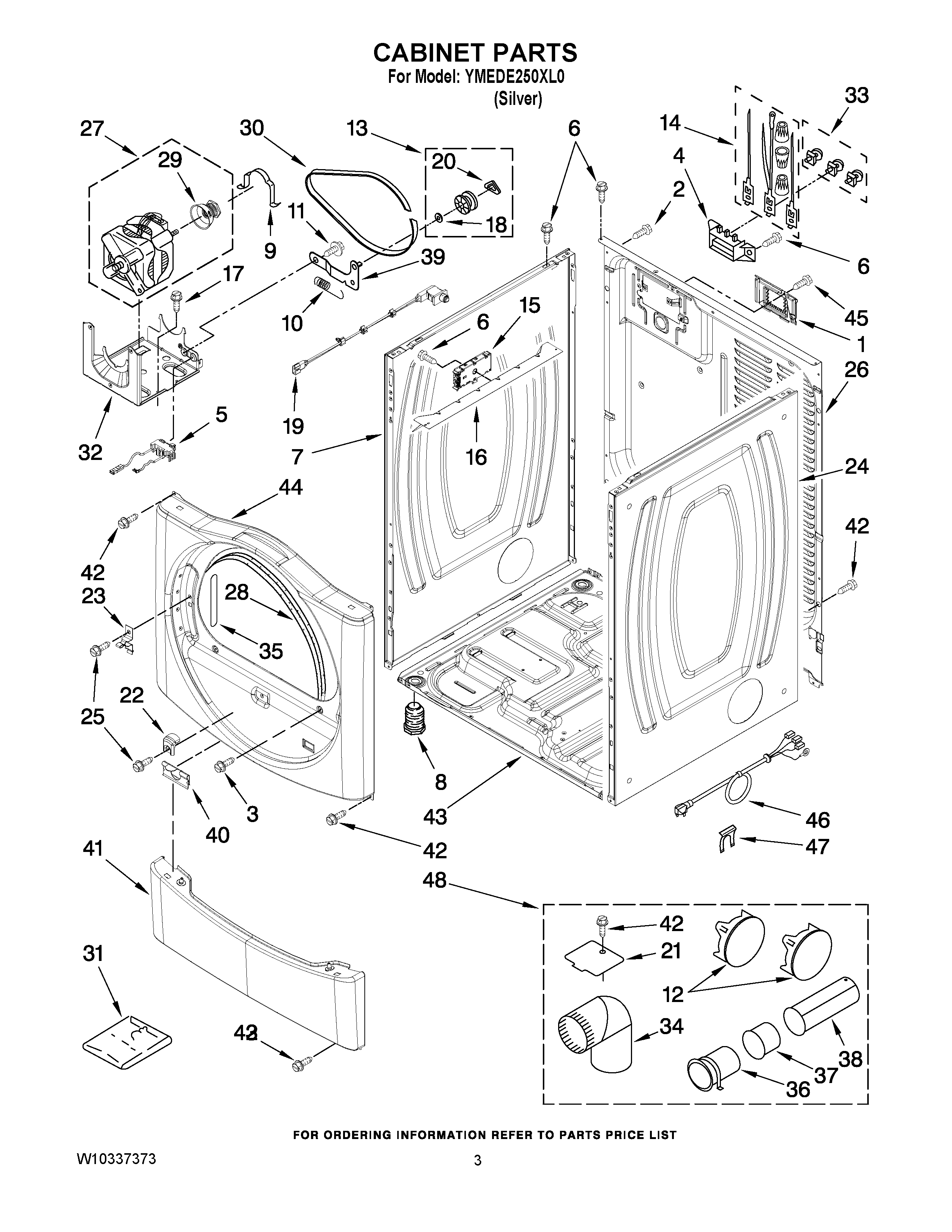 02 - CABINET PARTS Diagram and Parts List for YMEDE250XL0  Maytag Dryer