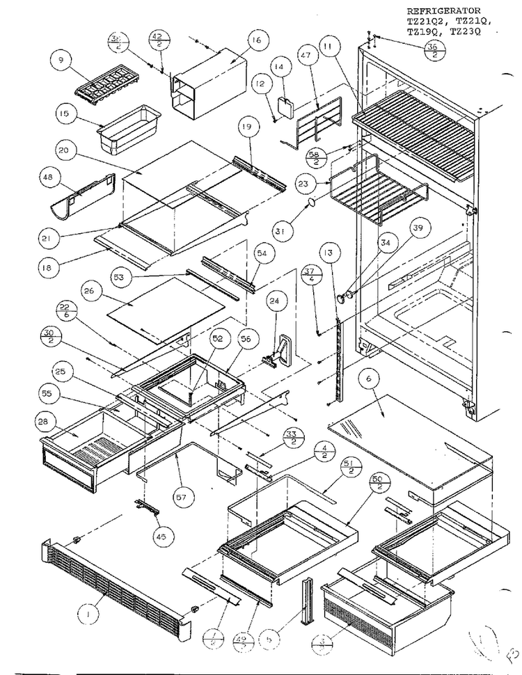 Cabinet Shelving Page 3 Diagram and Parts List for TZ21Q  Amana Refrigerator