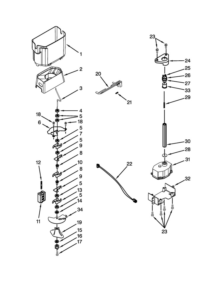 Motor And Ice Container Parts Diagram and Parts List for JCD2395WES01  Jenn-Air Refrigerator