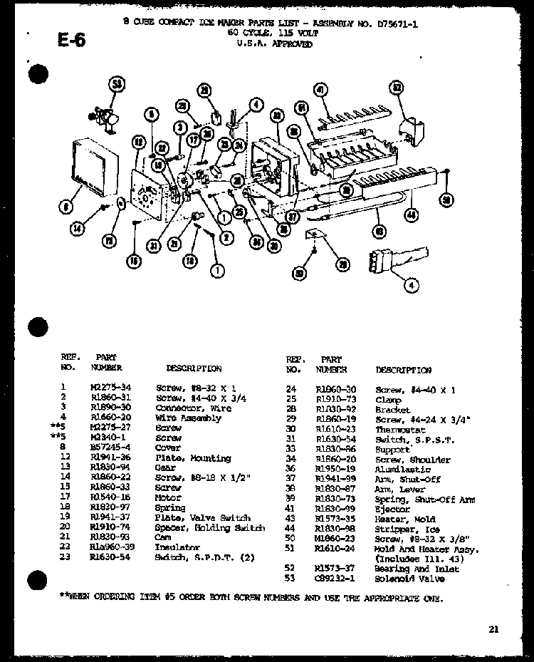 8 Cube Compact Ice Maker Diagram and Parts List for TC18G-P75535-1W  Amana Refrigerator