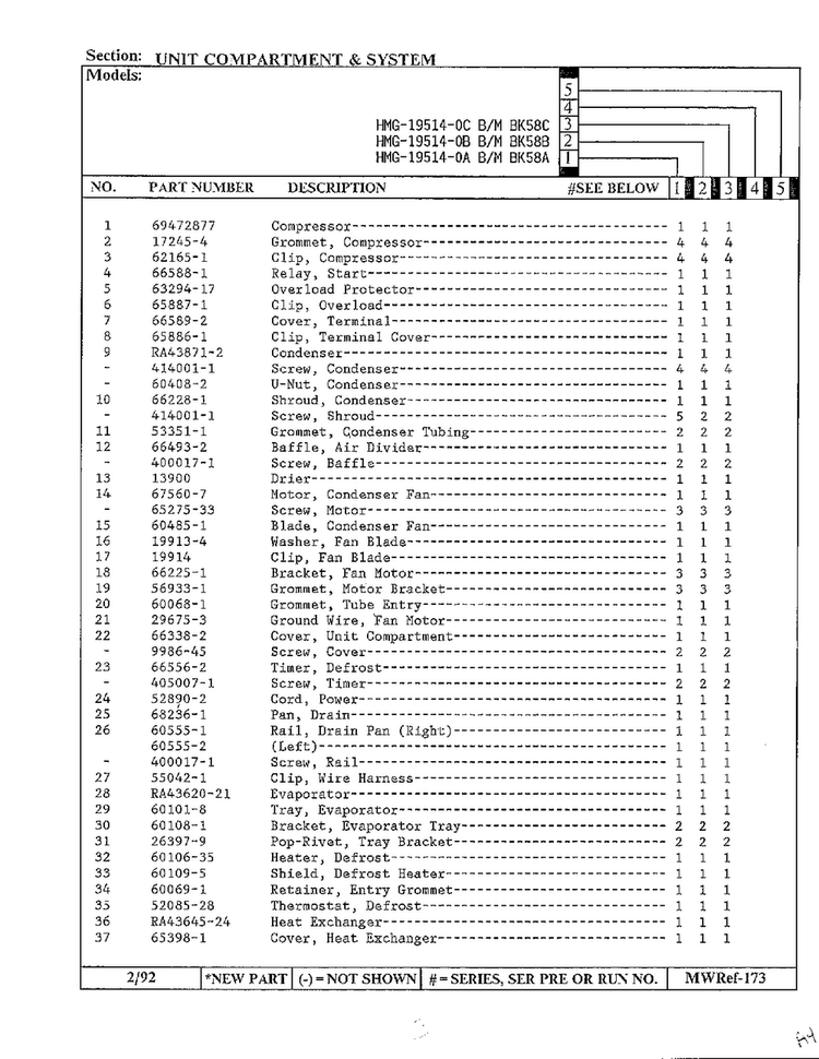 Unit Compartment And System Page 2 Diagram and Parts List for 19514-0A  Admiral Refrigerator