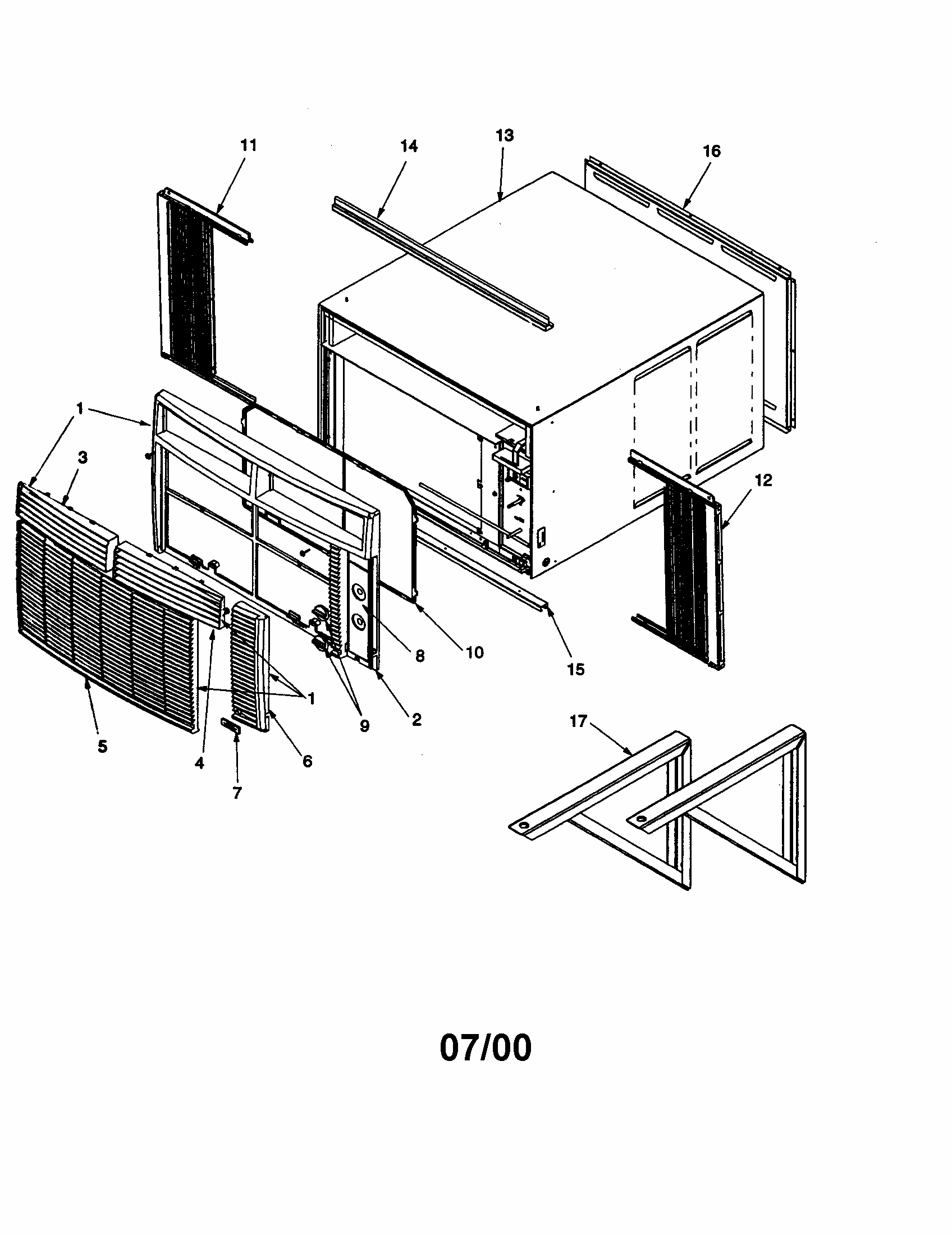 Outer Case Assembly Diagram and Parts List for RE14010C2D REV F Amana Air Conditioner