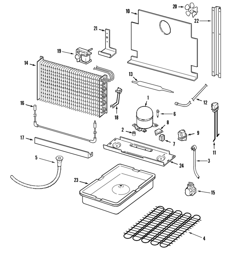 Unit Compartment & System Diagram and Parts List for AQU1827BRW  Amana Freezer
