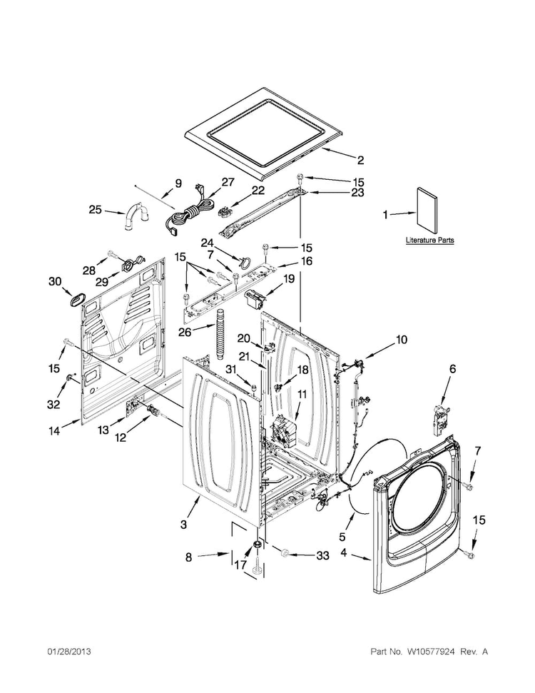 Top And Cabinet Parts Diagram and Parts List for MHW4200BW0  Maytag Washer
