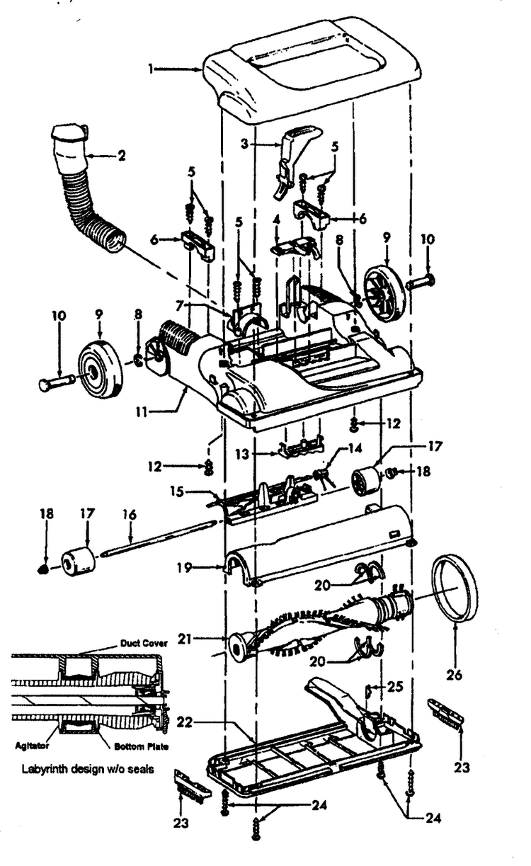 Main Body Diagram and Parts List for U5438-900  Hoover Upright Vacuum