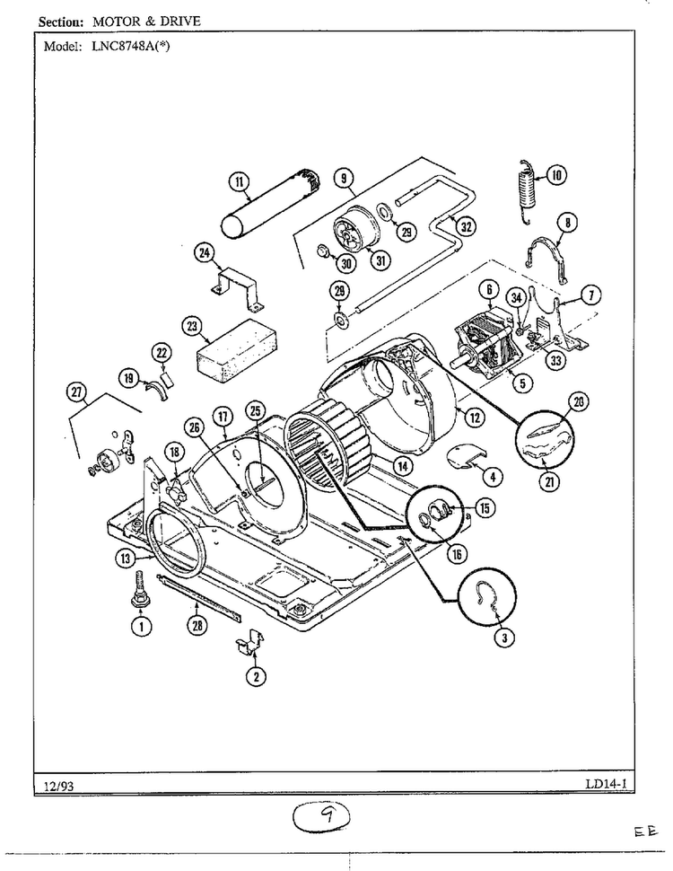 Motor And Drive Diagram and Parts List for 8748A  Norge Dryer