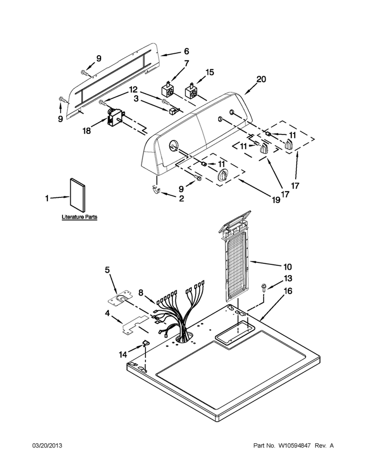 Top And Console Parts Diagram and Parts List for NED4700YQ1  Amana Dryer