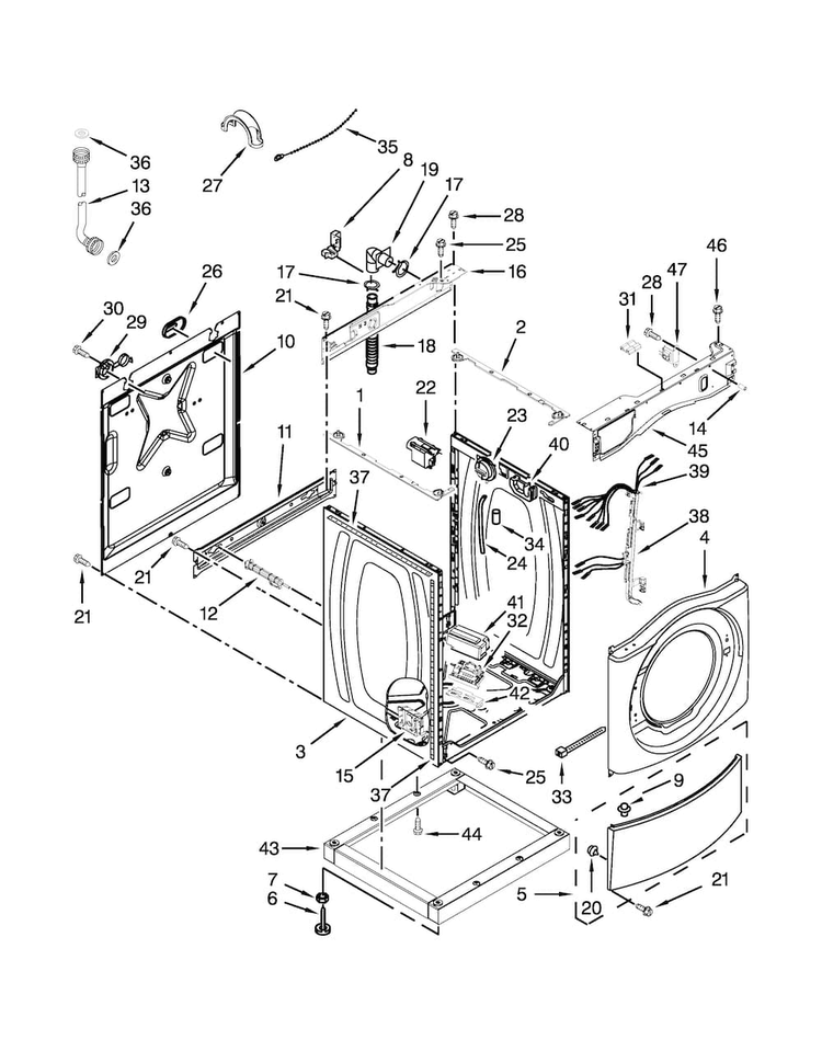 Washer Cabinet Parts Diagram and Parts List for MLE20PNAGW0  Maytag Washer Dryer Combo