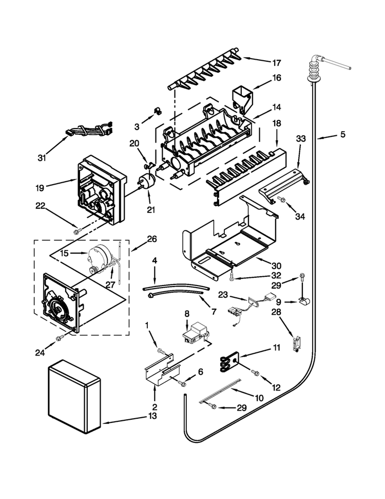 Icemaker Parts Diagram and Parts List for JS48PPDUDB14  Jenn-Air Refrigerator