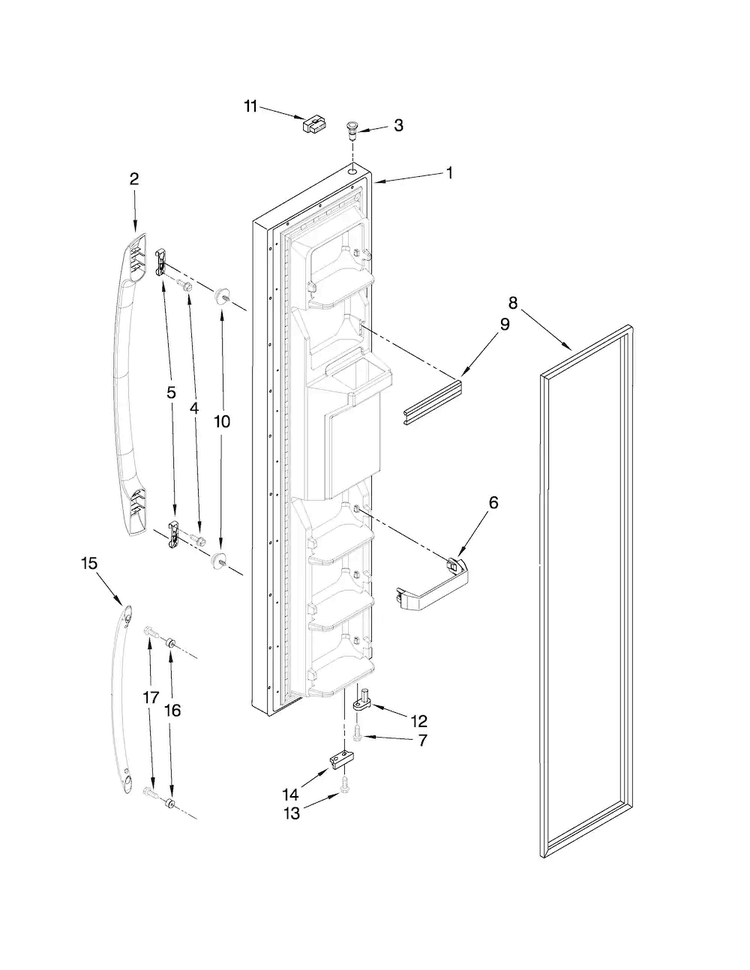 Freezer Door Parts Diagram and Parts List for ASD2522WRD02  Amana Refrigerator