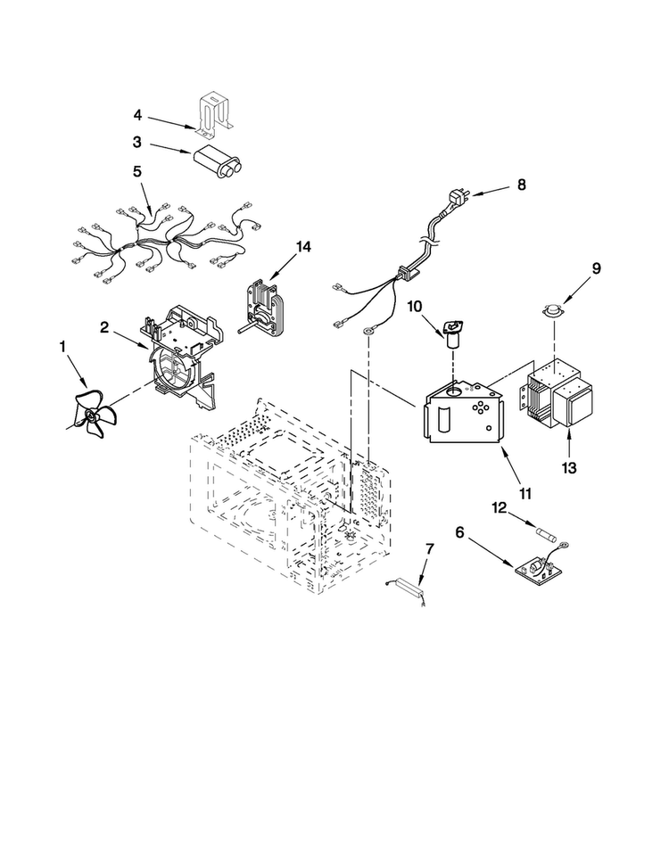 Microwave Interior Parts Diagram and Parts List for UMC5200BAS06  Maytag Microwave