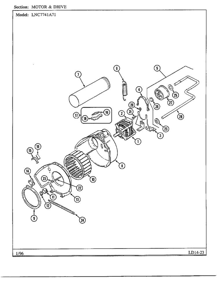 Motor And Drive Diagram and Parts List for 7741A71  Norge Dryer
