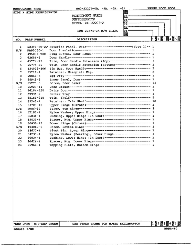 Fresh Food Door Page 2 Diagram and Parts List for 22274A  Admiral Refrigerator