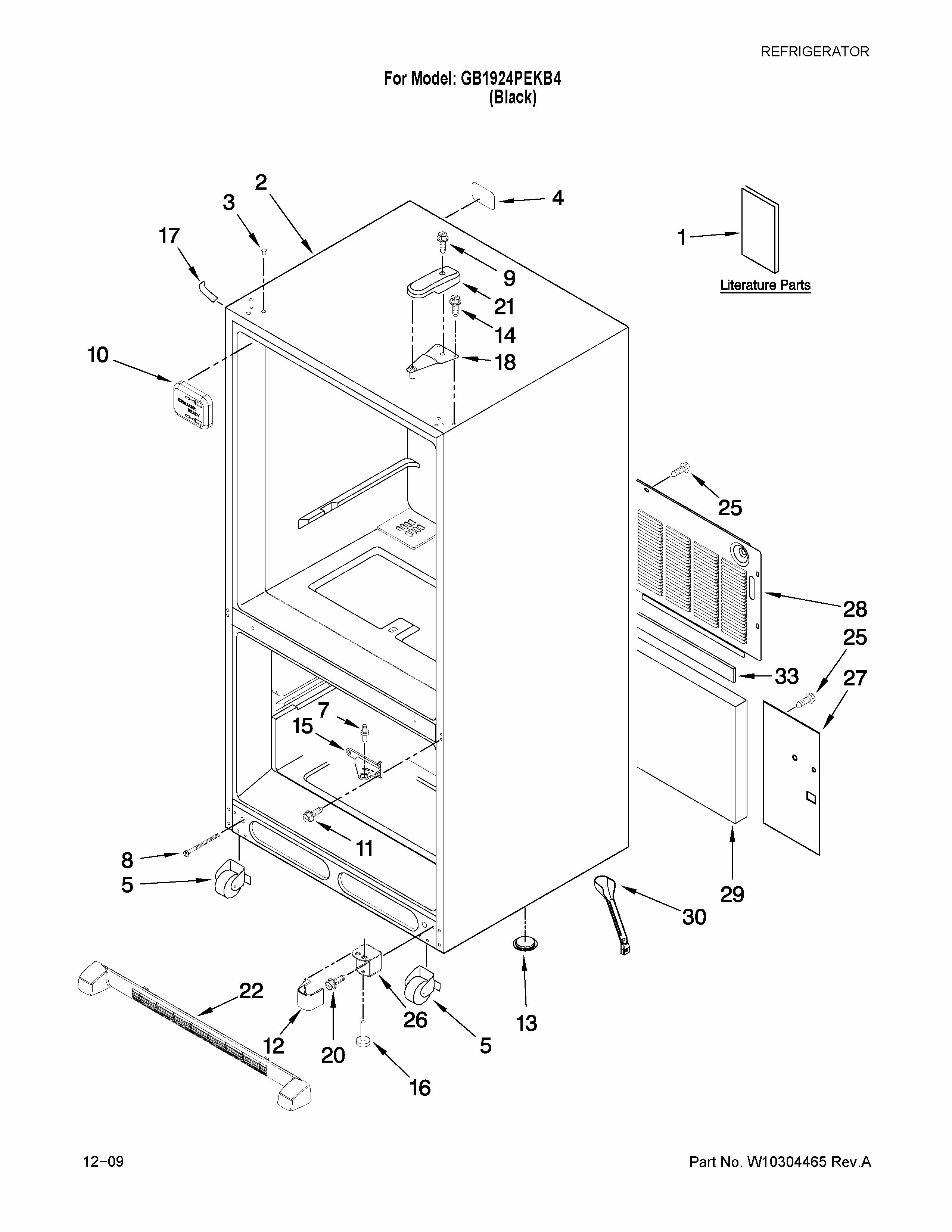Cabinet Parts Diagram and Parts List for GB1924PEKB4  Maytag Refrigerator