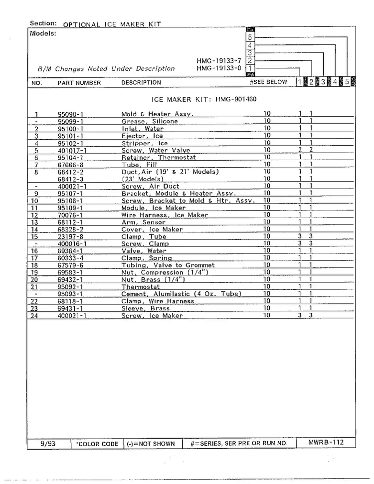 Optional Ice Maker Kit Page 2 Diagram and Parts List for 19133-0A  Admiral Refrigerator