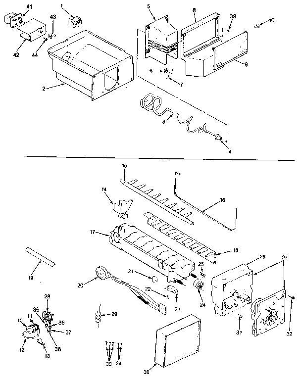 Ice Maker & Bin Diagram and Parts List for JRTD226LB-MBJ84B  Jenn-Air Refrigerator