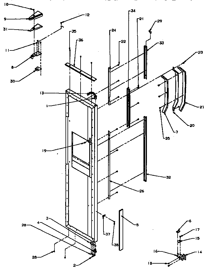 Freezer Door And Trim Diagram and Parts List for SXD25A-P1162436W  Amana Refrigerator