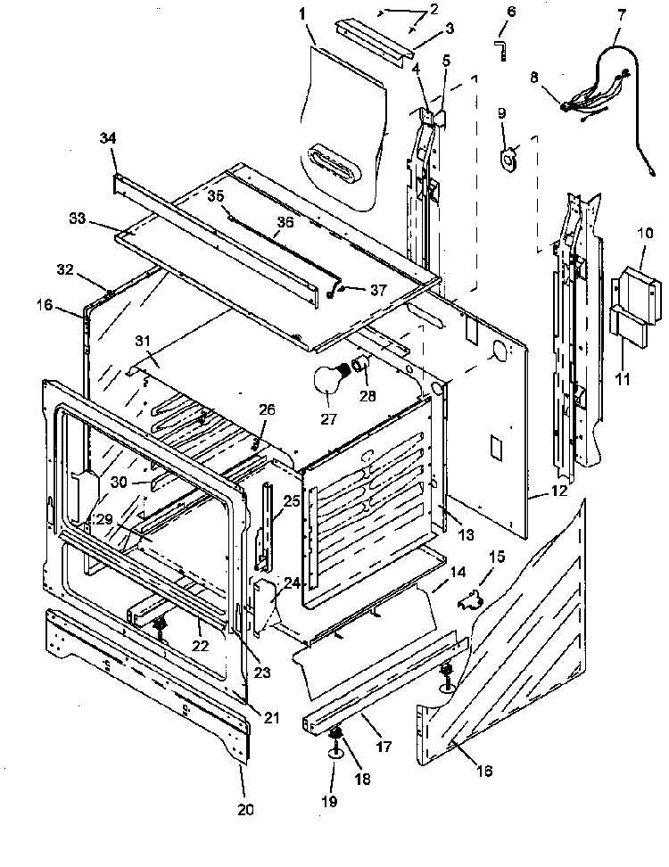 Cabinet Diagram and Parts List for RLN380UL P1143170NL Caloric Range
