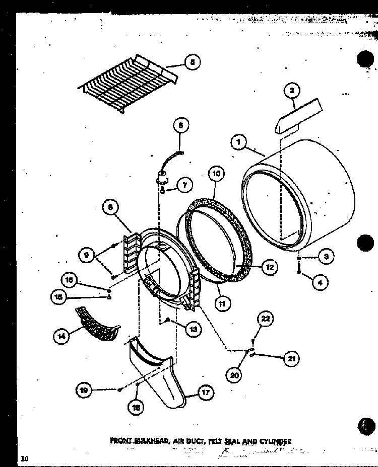 Front Bulkhead Diagram and Parts List for TGA800 P75752-6W Amana Dryer