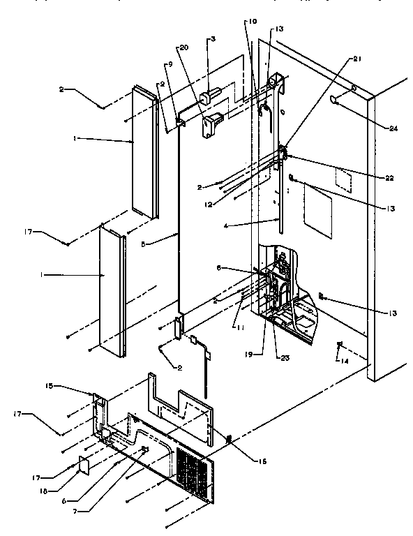 Cabinet Back Diagram and Parts List for TX19R2-P1158506W  Amana Refrigerator