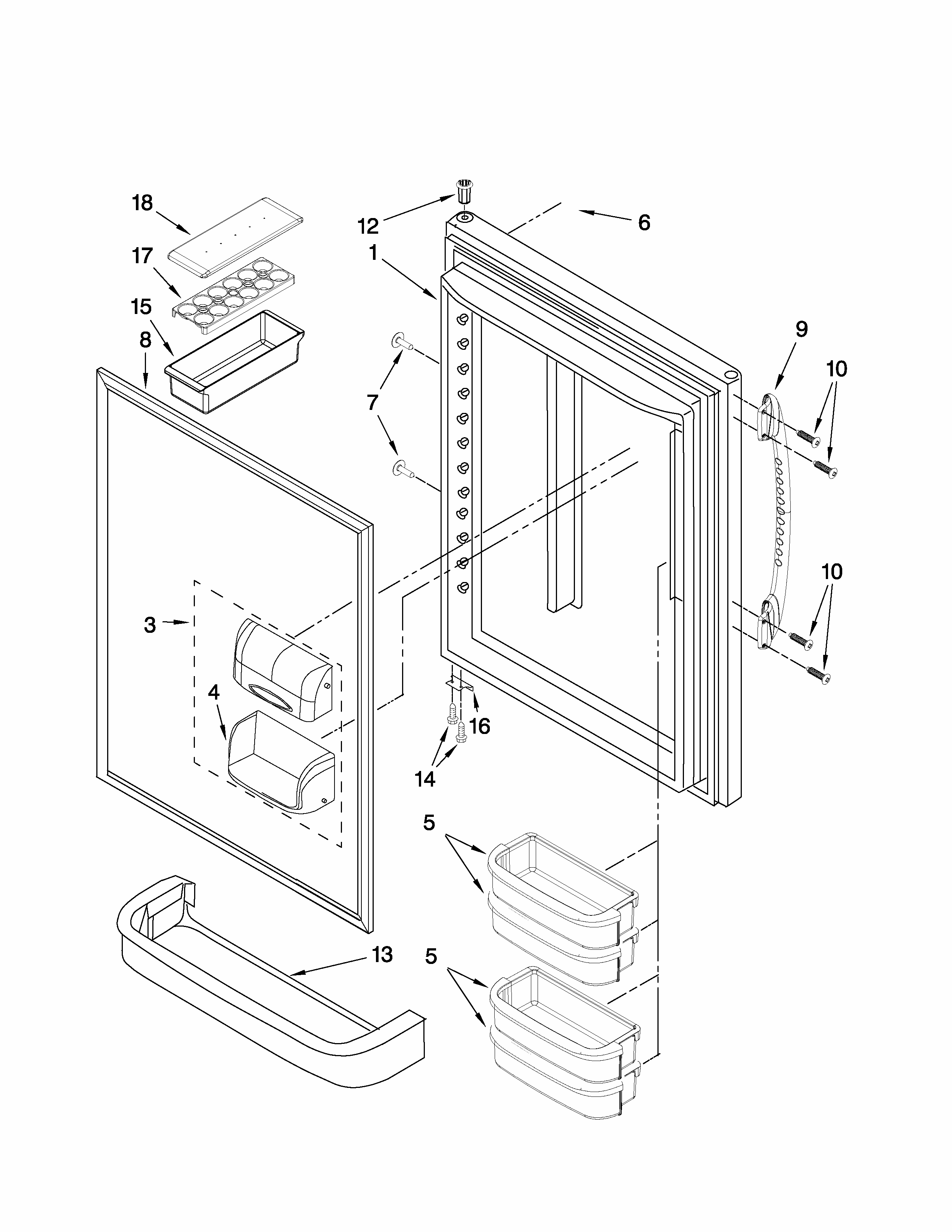 Refrigerator Door Parts Diagram and Parts List for GB2526PEKW3  Amana Refrigerator