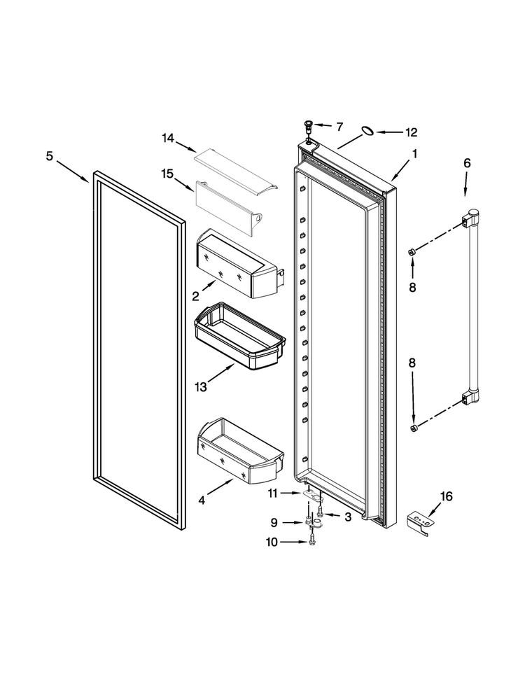 Refrigerator Door Parts Diagram and Parts List for MSB26C6MDH00  Maytag Refrigerator