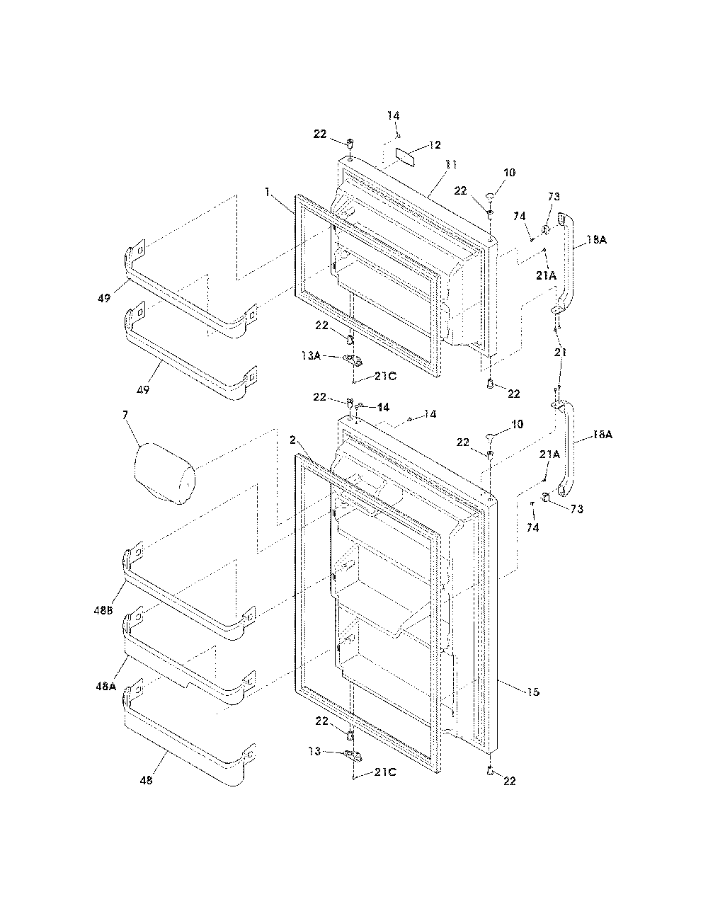 Doors Diagram and Parts List for 25378892016  Kenmore Refrigerator