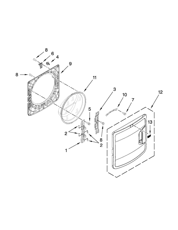 Door Parts Diagram and Parts List for MHW7000XR2  Maytag Washer