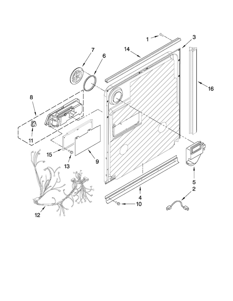 Inner Door Parts Diagram and Parts List for MDB7749AWB2  Maytag Dishwasher