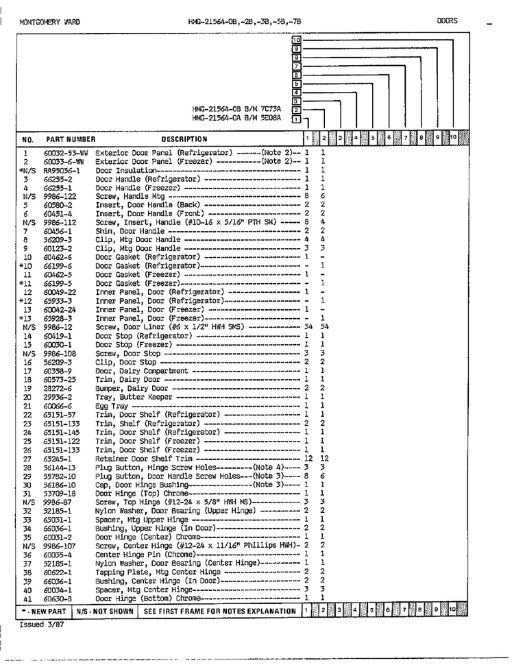 Doors Page 2 Diagram and Parts List for 21564B  Admiral Refrigerator