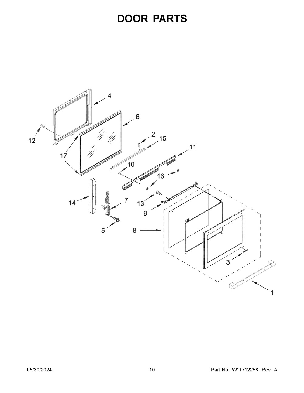 Door Parts Diagram and Parts List for JDS1750ML1  Jenn-Air Range