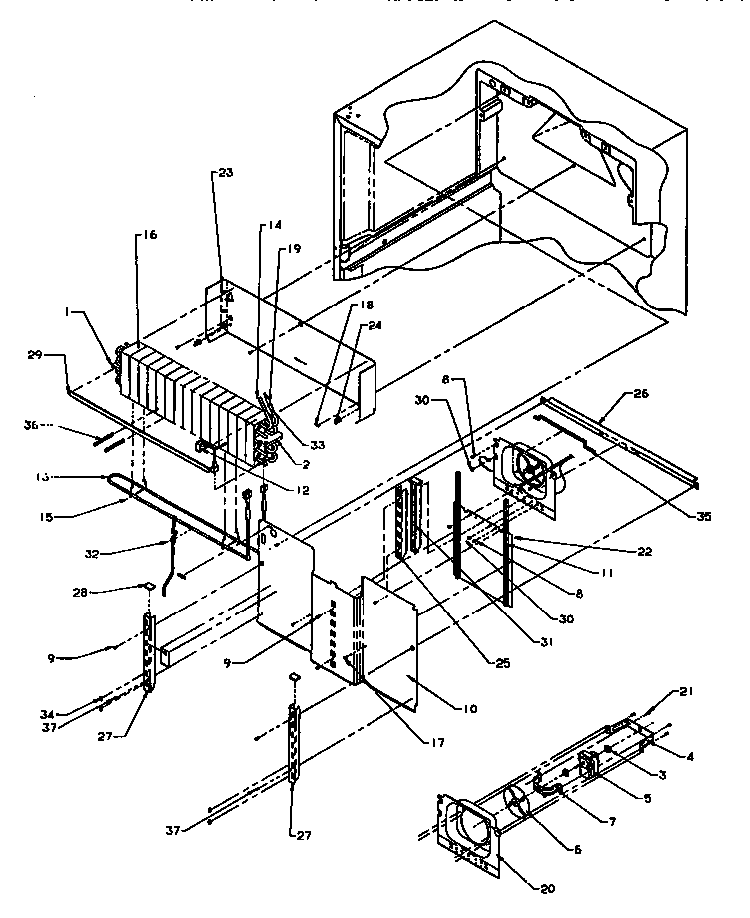 Evap Area Diagram and Parts List for TR25S5L-P1196401WL  Amana Refrigerator