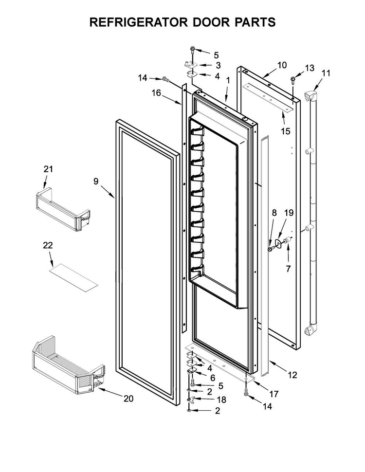 Refrigerator Door Parts Diagram and Parts List for JS42PPDUDE01  Jenn-Air Refrigerator