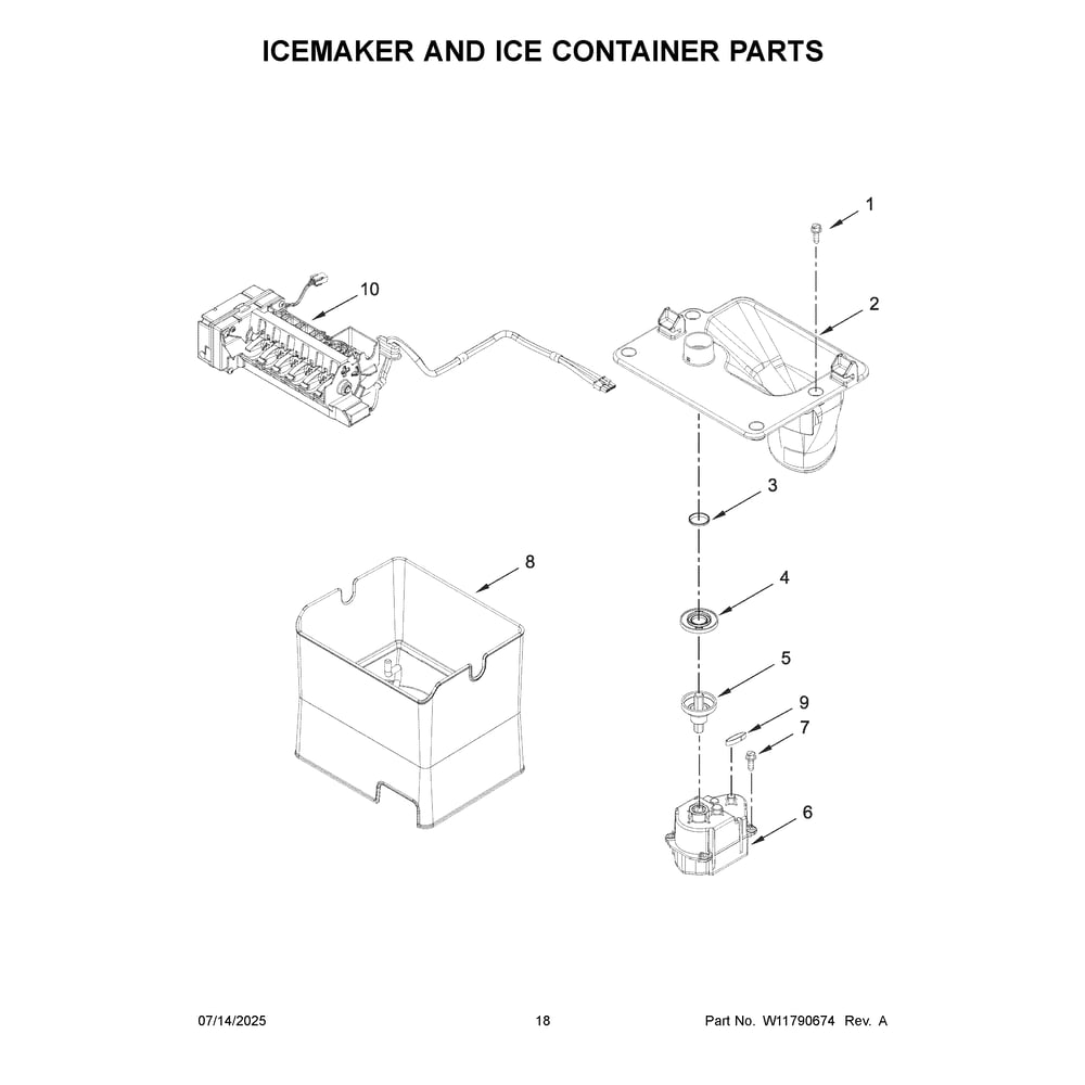 Icemaker And Ice Container Parts Diagram and Parts List for MFT2772HEZ08  Maytag Refrigerator