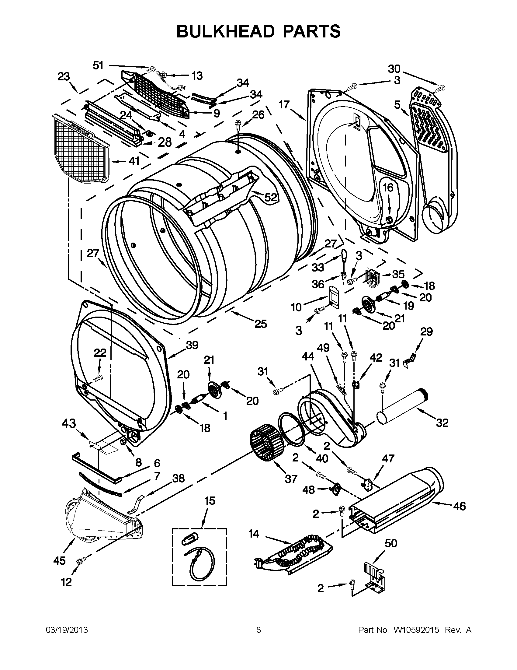 03 - BULKHEAD PARTS Diagram and Parts List for YMEDX500XW1  Maytag Dryer