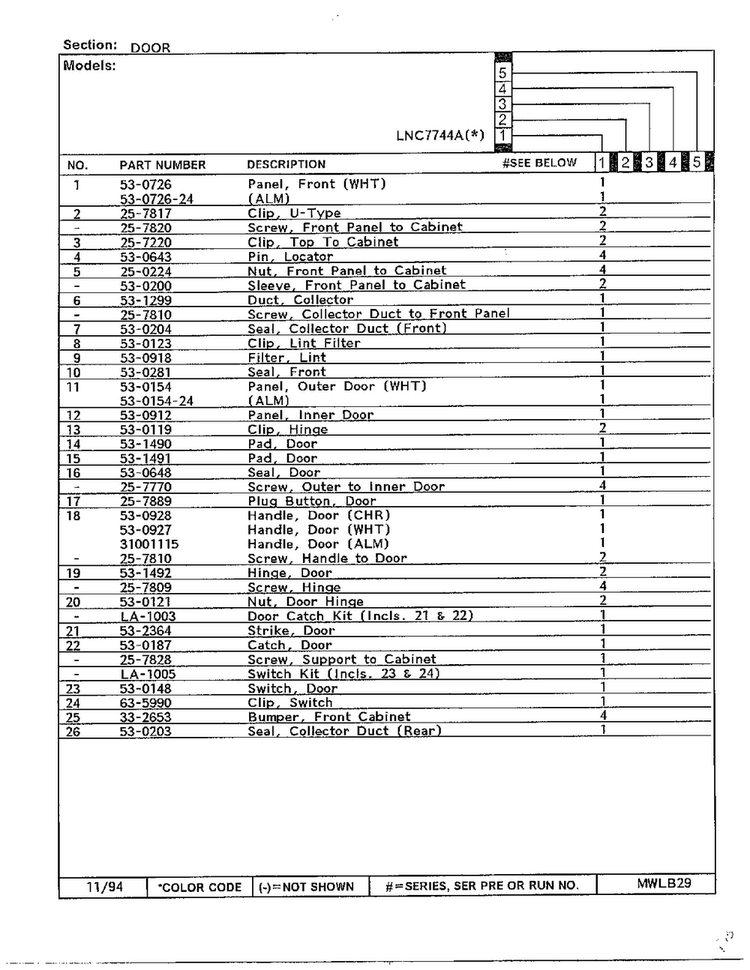 Door Page 2 Diagram and Parts List for 7744A  Norge Dryer