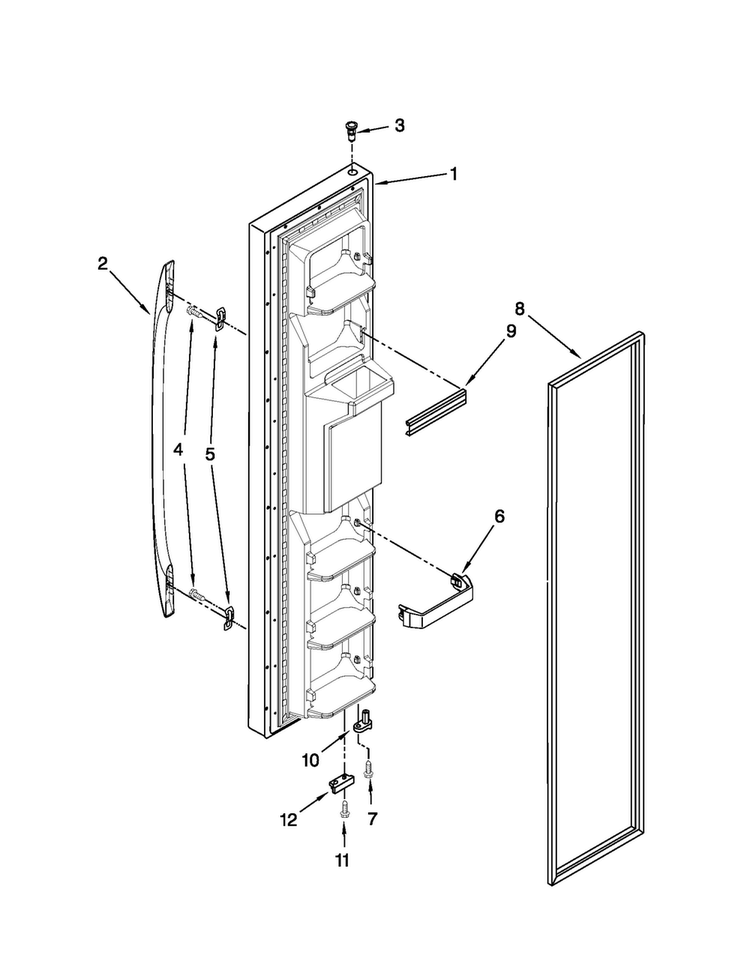 Freezer Door Parts Diagram and Parts List for MSD2573VEW00  Maytag Refrigerator