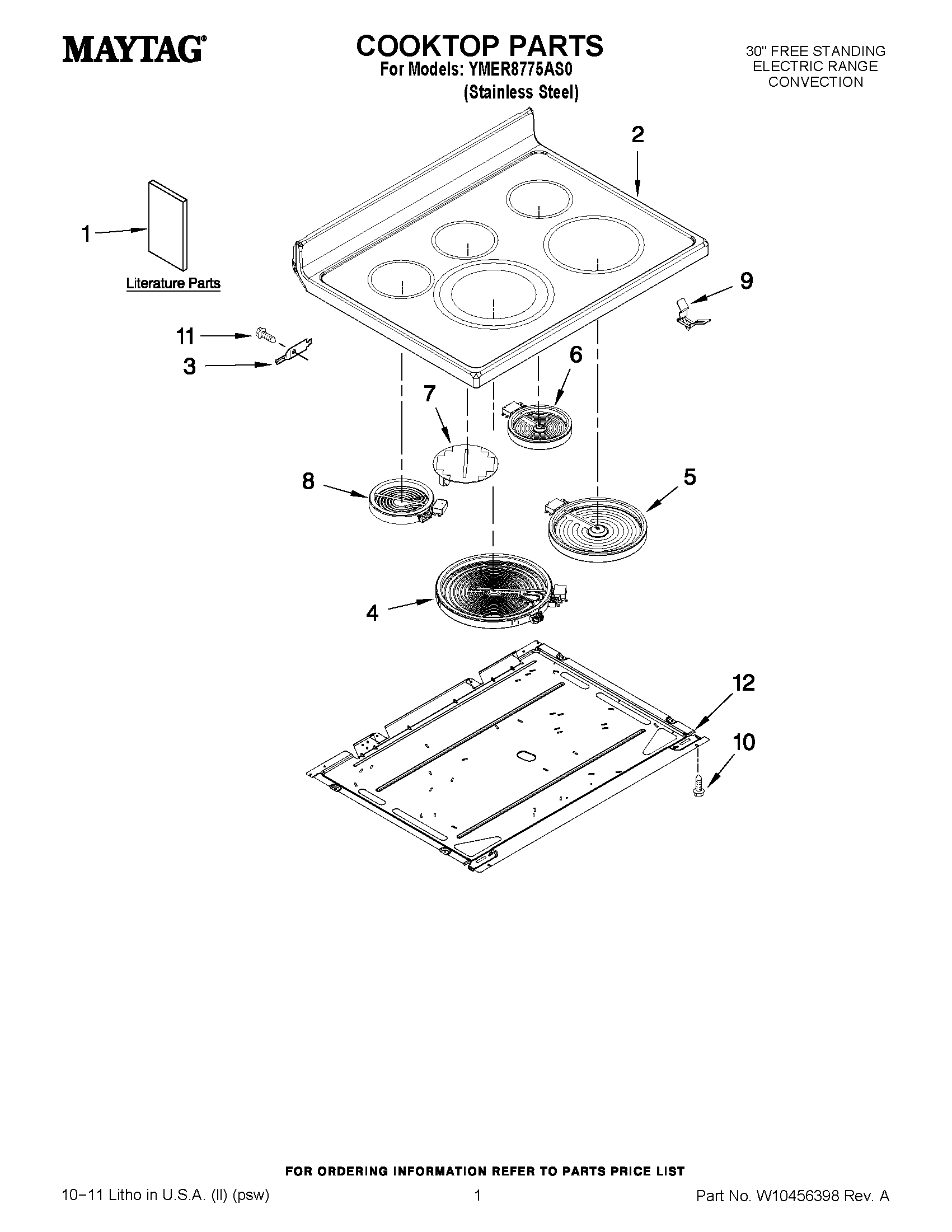 01 - COOKTOP PARTS Diagram and Parts List for YMER8775AS0  Maytag Range
