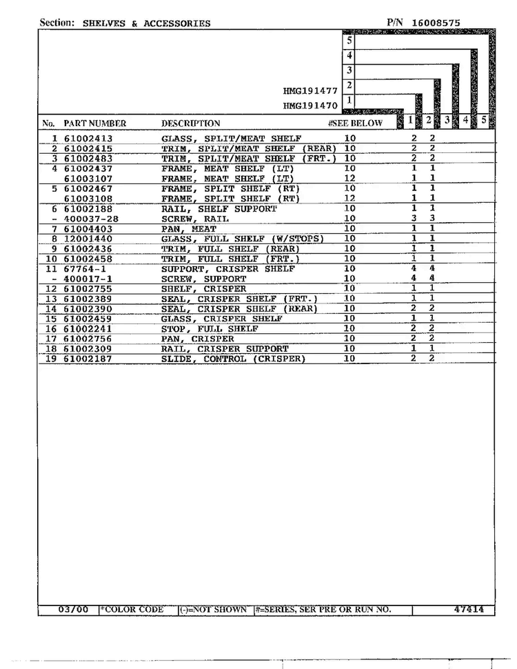 Shelves/accessories Page 2 Diagram and Parts List for HMG191470  Admiral Refrigerator