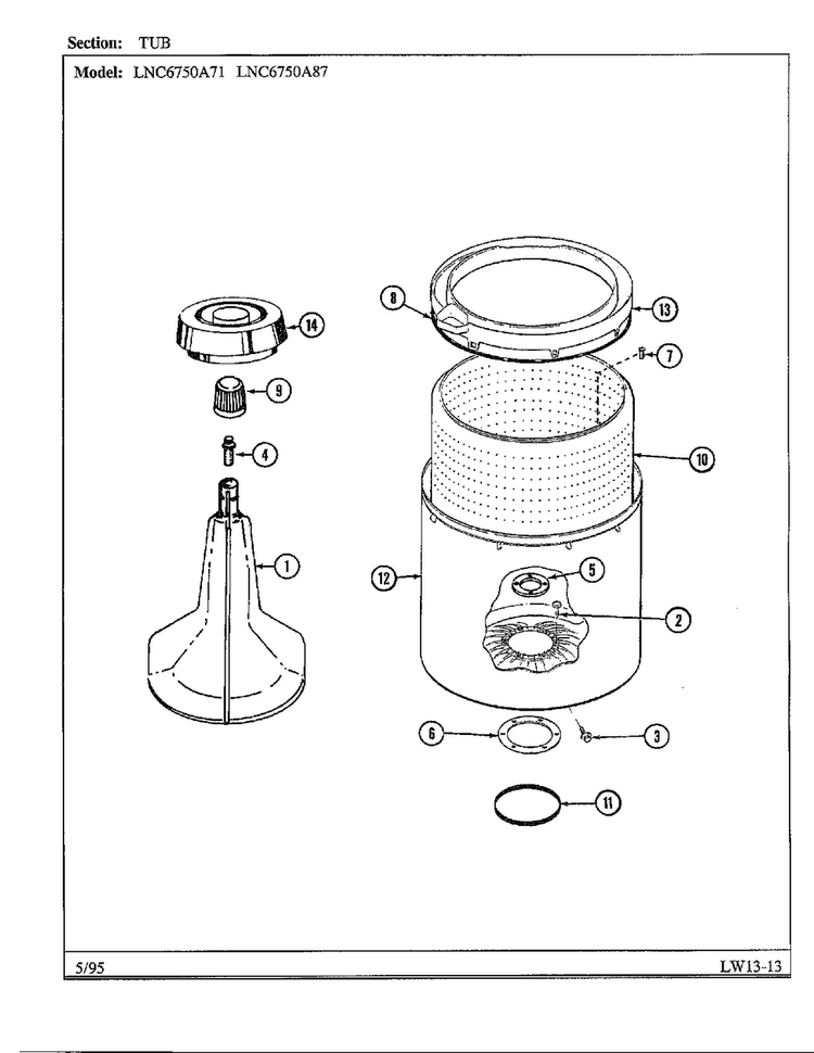 Tub Diagram and Parts List for 6750A87  Norge Washer