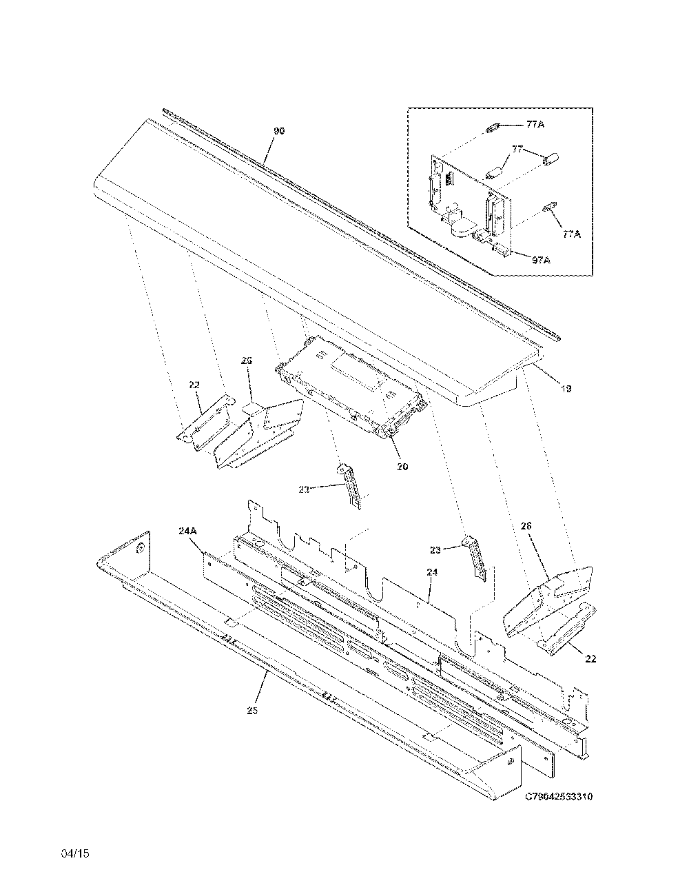 Backguard Diagram and Parts List for 79042563312  Kenmore Range