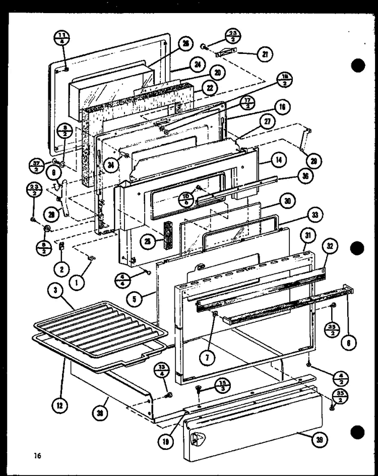 Door Diagram and Parts List for ARC-502 P85675-1S Amana Range