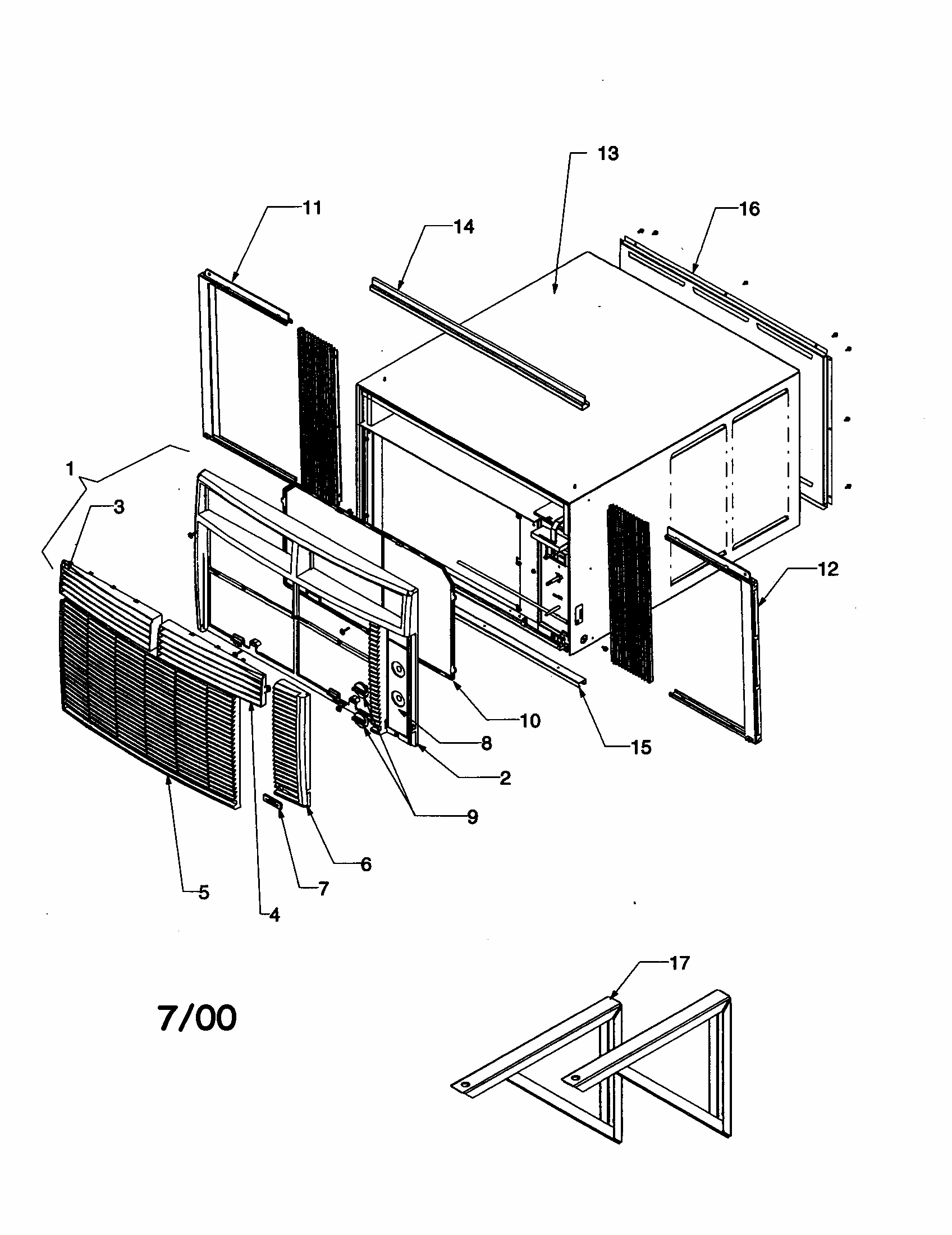 Outercase/curtains/front Assy Diagram and Parts List for RE18010C2D REV C Amana Air Conditioner