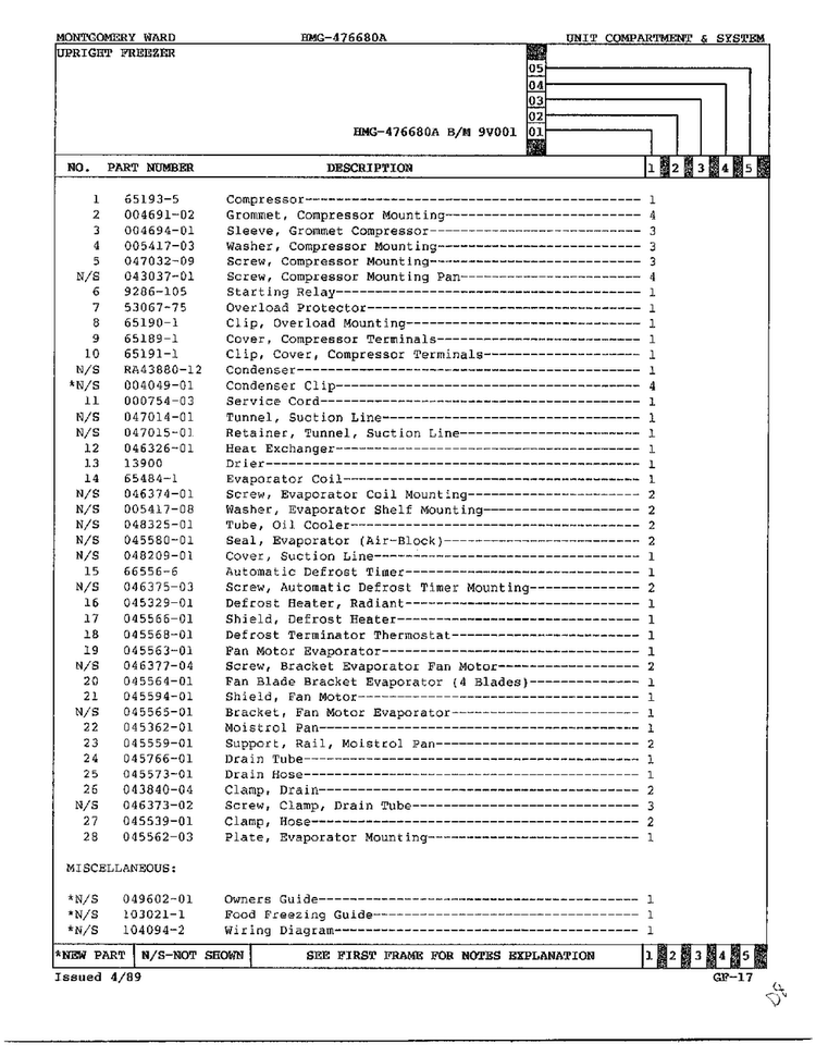 Unit Compartment And System Page 2 Diagram and Parts List for 47668A  Admiral Freezer