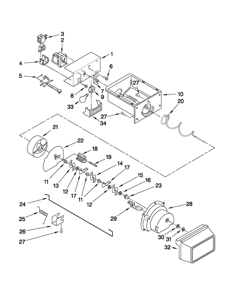 Motor And Ice Container Parts Diagram and Parts List for CS22CFXTS05  Crosley Refrigerator